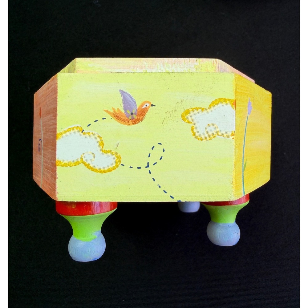 Natural Life is Good Wood Trinket Box Hexagon Yellow Floral Whimsical Decor - Picture 4 of 13